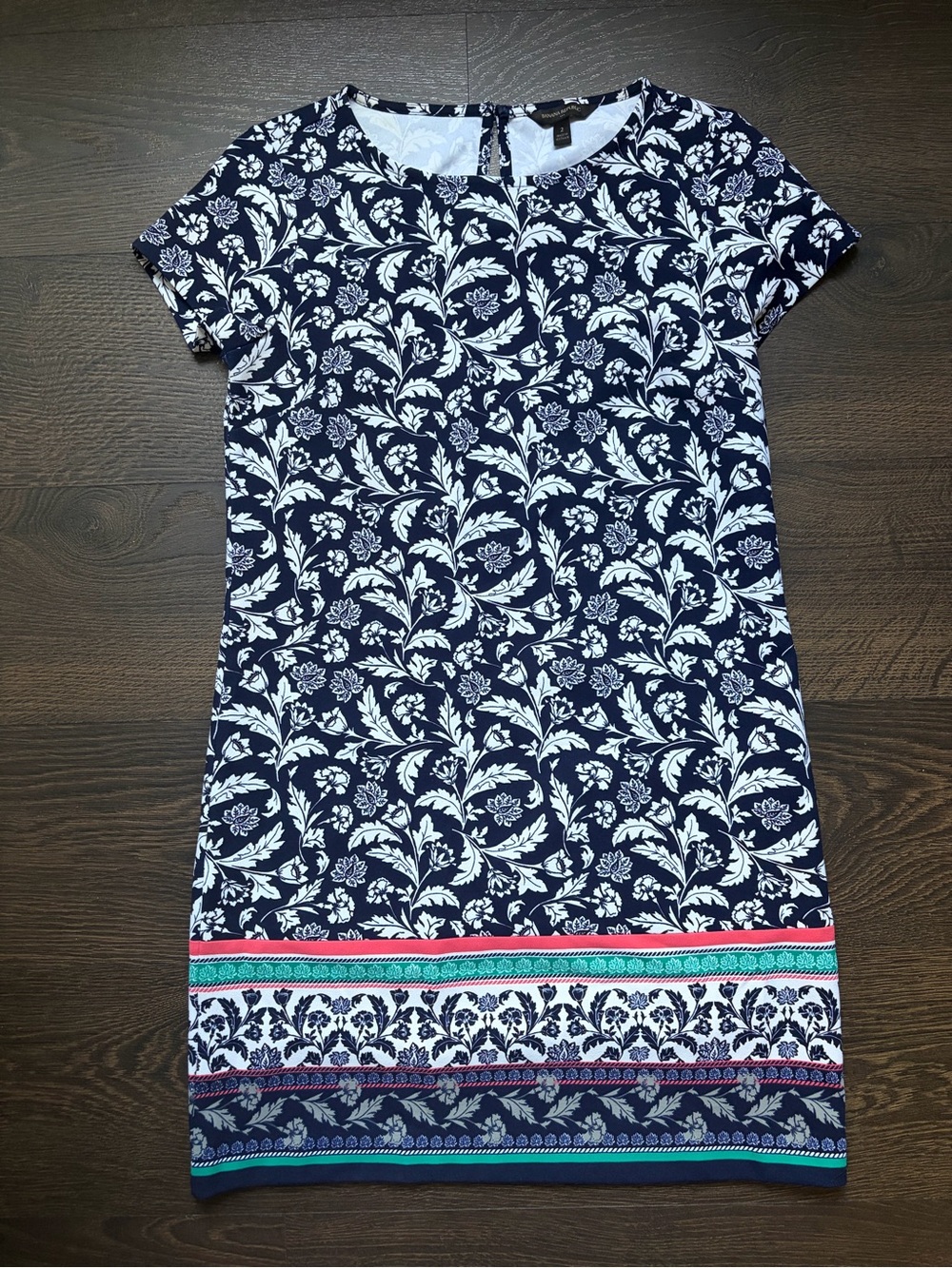 Banana Republic Navy and White Floral Short-Sleeve Dress